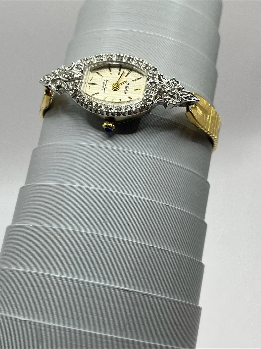 Dufonte Lucien PicLadies 17mm watch Gold Tone Diamond & Dark Blue Ruby Bezel - Picture 12 of 14